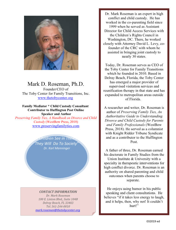 Dr. Mark D. Roseman magazine article, The Toby Center for Family Transitions